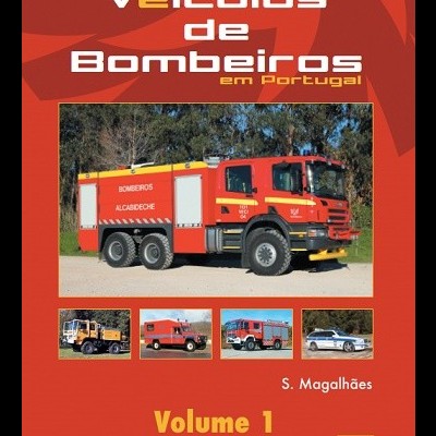 Capa de livro Veículos de Bombeiros em Portugal com imagens de veículos de bombeiros