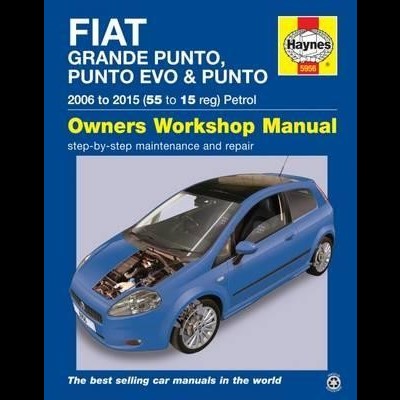 Capa azul de manual de oficina Fiat Grande Punto com imagem de carro azul