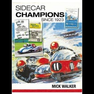 Capa de livro sobre campeões de sidecar desde 1923, com ilustração de corrida