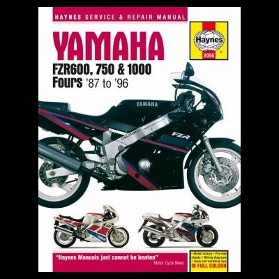 Manual Haynes Yamaha FZR600, 750 & 1000 Fours '87 to '96 com moto preta na capa