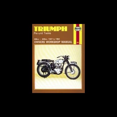 Capa de manual de oficina Triumph Pre-unit Twins com motocicleta clássica preta e prata.