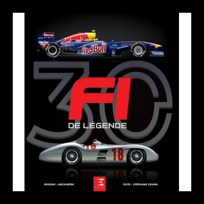 Dois carros de Fórmula 1, um moderno da Red Bull e um clássico prata, com texto F1 DE LÉGENDE.