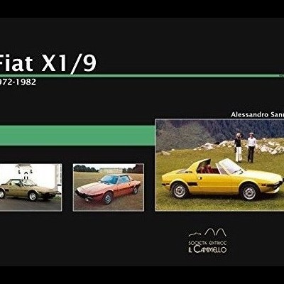 Capa de livro preto com fotos de carros Fiat X1/9 e texto