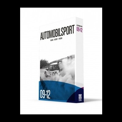 Caixa branca Automobilsport com imagem de carro a fazer drifting e texto 09-12