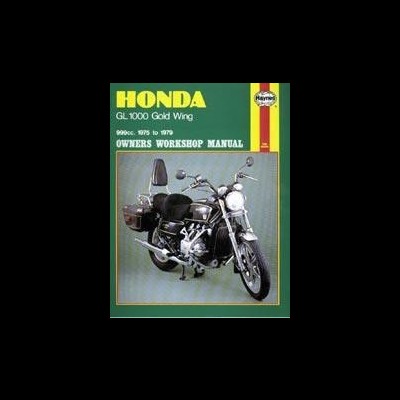Livro manual de oficina da mota Honda GL 1000 Gold Wing com capa verde e imagem da mota preta