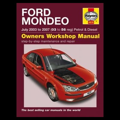Manual de oficina FORD MONDEO com imagem de carro vermelho e logotipo Haynes