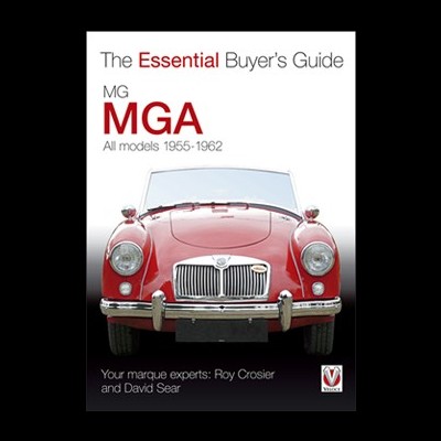 Capa de livro com carro clássico MG MGA vermelho e texto do título