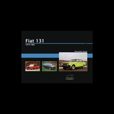 Cartaz com título Fiat 131 1974-1985 e imagens de três carros Fiat 131 em vermelho, azul e verde.