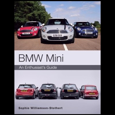 Capa de livro com três carros BMW Mini vermelho, branco e azul lado a lado