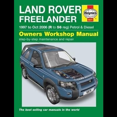 Capa do manual de oficina Land Rover Freelander com carro azul e texto em verde