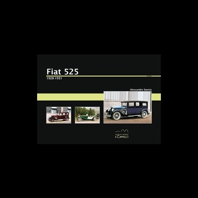 Três carros clássicos Fiat 525 em cores vermelho, verde e azul-escuro, com texto 1928-1931