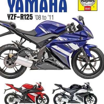 Capa do manual Haynes para Yamaha YZF-R125 2008-2011 com imagens de motos em azul, vermelho e preto