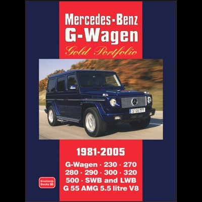 Capa do livro Mercedes-Benz G-Wagen com foto de veículo azul e texto detalhado