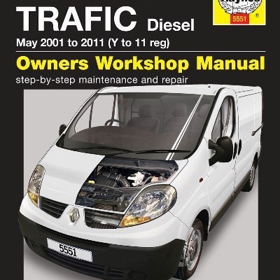 Capa de manual da Haynes para Renault Trafic Diesel com imagem de carrinha branca e texto informativo.