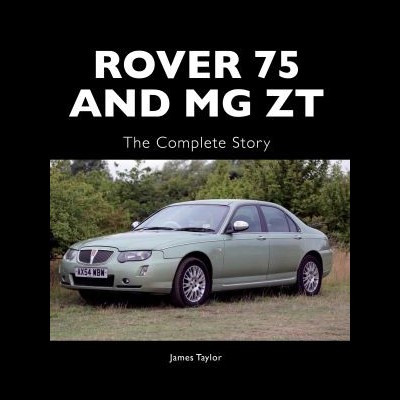 Capa de livro com texto sobre carros Rover 75 e MG ZT e fotografia de automóvel verde claro