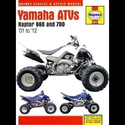 Capa de manual Haynes para Yamaha ATVs Raptor 660 e 700 com imagens de quadriciclos