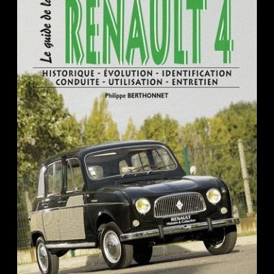 Capa de livro sobre Renault 4 com imagem de carro preto e texto em francês.