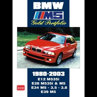 Capa de livro BMW M Gold Portfolio com carro BMW vermelho e texto de modelos e anos