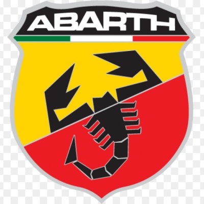 Logótipo Abarth com escudo amarelo e vermelho e escorpião preto