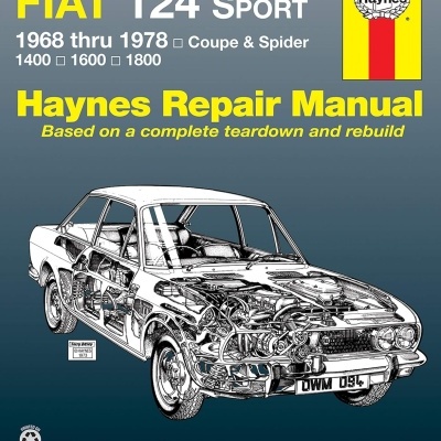 Manual de reparação Haynes com ilustração de carro FIAT 124 Sport em fundo azul