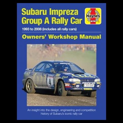 Capa de manual técnico com Subaru Impreza Group A Rally Car azul em corrida