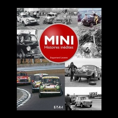 Capa de livro com várias imagens de carros Mini clássicos e texto MINI Histoires inédites no centro