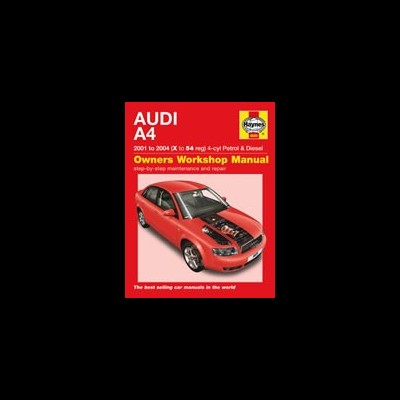 Capa do manual Haynes Audi A4 2001-2004 com carro vermelho