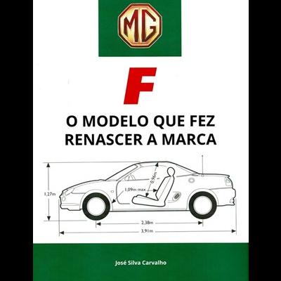 Capa de livro com logotipo MG, título, e desenho técnico lateral de carro com medidas.