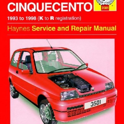 Capa de manual Haynes para Fiat Cinquecento 1993-1998 com carro vermelho e texto informativo