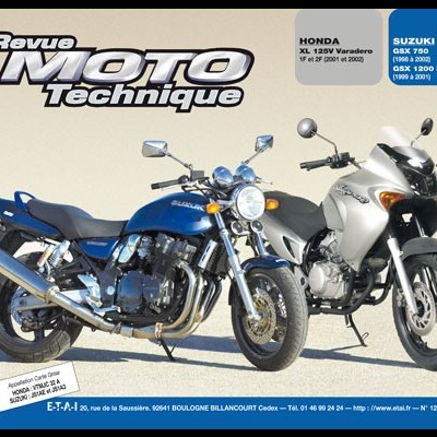 Revista Revue Moto Technique com duas motocicletas Suzuki azul e prata