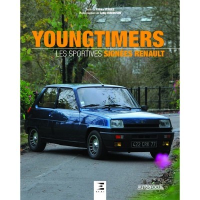 Livro sobre carros Renault 5 Youngtimers com capa mostrando carro azul escuro estacionado na estrada