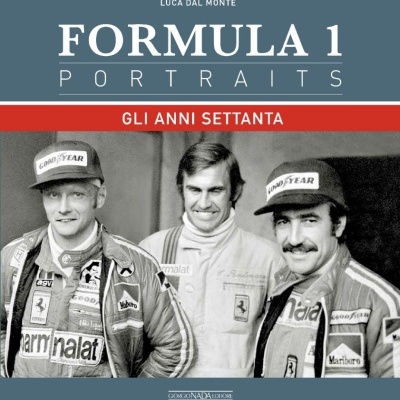 Capa de livro Fórmula 1 com fotografia de três pilotos dos anos 70