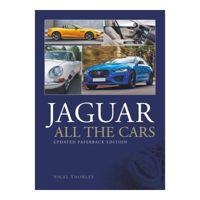 Capa de livro com carros Jaguar e texto