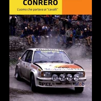 Capa de livro mostrando carro de rali Opel branco numa estrada com público, texto em amarelo e branco no topo.