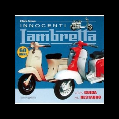 Capa de livro com imagem de scooters clássicas e texto Lambretta