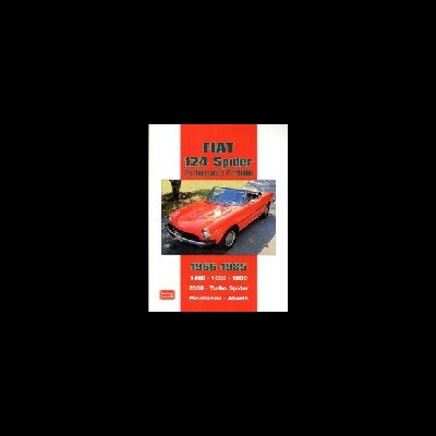Capa de livro/manual sobre Fiat 124 Spider com carro vermelho e texto informativo
