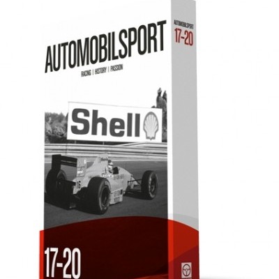 Capa do livro AUTOMOBILSPORT com imagem de carro de corrida e publicidade Shell