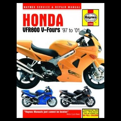 Capa de manual Haynes para Honda VFR800 V-Fours '97 a '01 com motos visualizadas na capa
