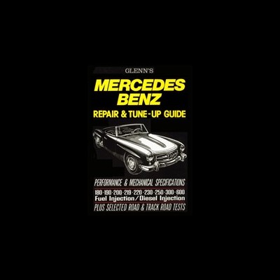 Capa de guia de reparação Mercedes Benz com imagem de carro clássico e texto informativo