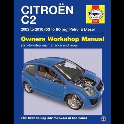 Capa de manual Haynes para Citroën C2 de 2003 a 2010 com imagem de carro azul