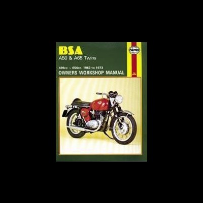 Manual oficina BSA A50 & A65 Twins com moto vermelha e texto amarelo preto