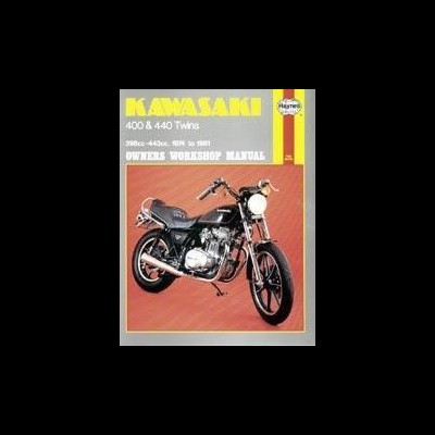 Capa de manual de oficina Kawasaki 400 & 440 Twins com imagem de motocicleta preta