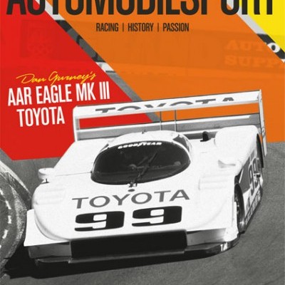 Revista AUTOMOBILSPORT com carro de corrida branco Toyota número 99 na capa