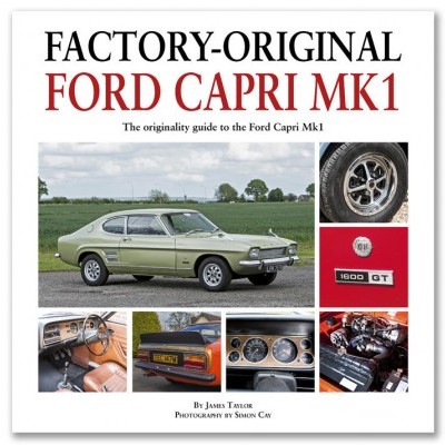 Capa de livro com título Factory-Original Ford Capri Mk1 e fotos do carro