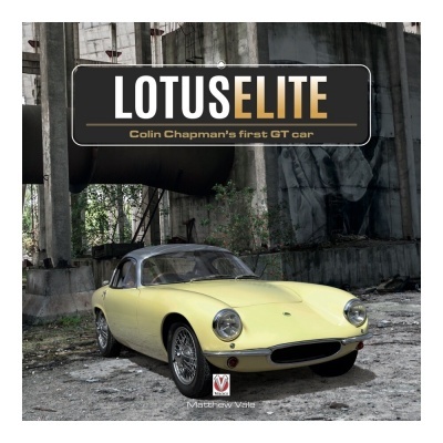 Capa de livro com título LOTUSELITE e carro desportivo amarelo