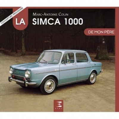Capa de livro com fotografia de um carro azul claro Simca 1000