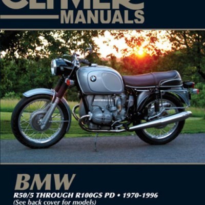 Capa do manual Clymer para motos BMW com foto de moto cinza ao pôr do sol.