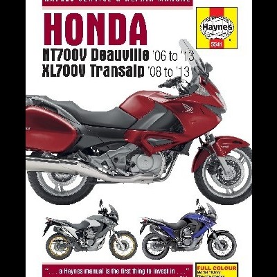 Manual Haynes para motos Honda MT700V Deauville e XL700V Transalp com capa vermelha, cinza e azul