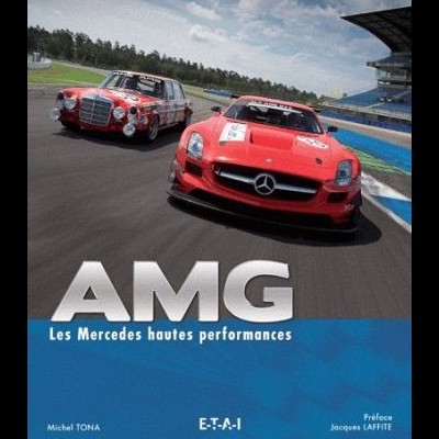 Capa de livro com dois carros Mercedes AMG vermelhos em pista e texto em francês