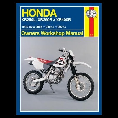 Capa de manual Honda com imagem de moto motocross branca e vermelha e texto em amarelo e azul